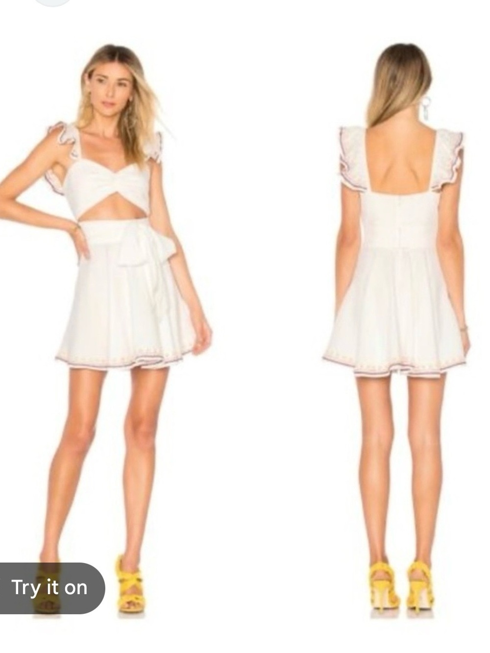 TULAROSA Masa Cutout Embroidered Ruffle Sleeve Mini Dress Ivory Size Medium